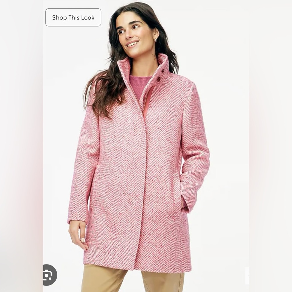 J. Crew Pink Herringbone Teddy Jacket